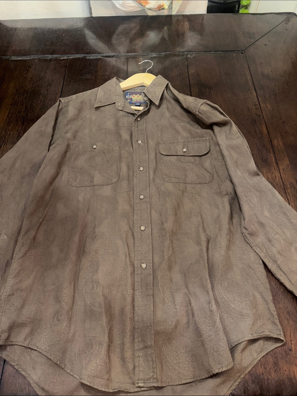 Vintage 90s Chaps Ralph Lauren Paisley Jacquard Shirt Mens 15.5 34/35 Brown EUC